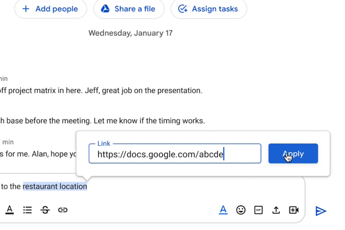 google chat add hyperlink
